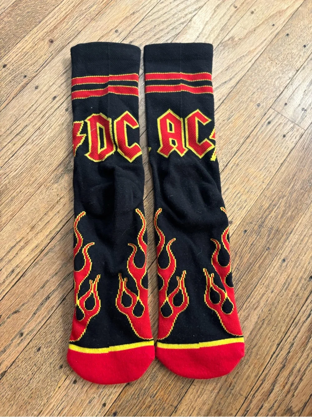 AC/DC Black Red Yellow Flame Crew Socks